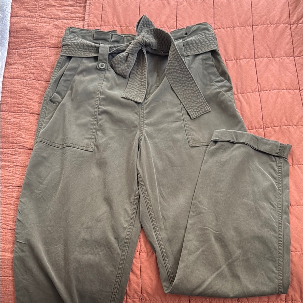 Olive Green High-Waisted Pants with Belt